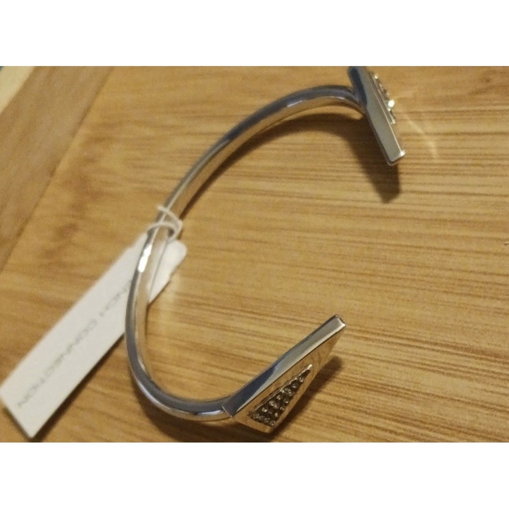 NEW French Connection‎ Silver Rhinestone Double Tipped Arrow Open Cuff Bracelet